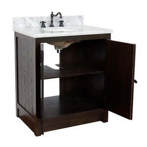 Bellaterra Home Vanity BellaTerra Home 31" Single vanity in Brown Ash Finish with White Carrara Top and Oval Sink 400100-BA-WMO