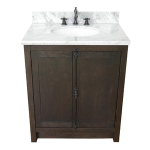 Bellaterra Home Vanity BellaTerra Home 31" Single vanity in Brown Ash Finish with White Carrara Top and Oval Sink 400100-BA-WMO