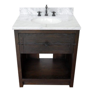 Bellaterra Home Vanity BellaTerra Home 31" Single vanity in Brown Ash finish with White Carrara top and Oval Sink 400101-BA-WMO