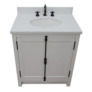 Bellaterra Home Vanity BellaTerra Home 31" Single vanity in Glacier Ash finish with White Quartz Top and Oval Sink