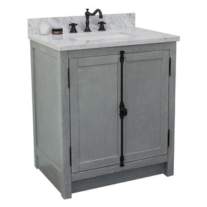 Bellaterra Home Vanity BellaTerra Home 31" Single vanity in Gray Ash finish with White Carrara top and Rectangle Sink 400100-GYA-WMR