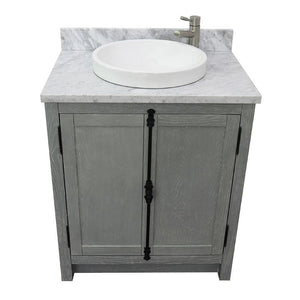 Bellaterra Home Vanity BellaTerra Home 31" Single vanity in Gray Ash finish with White Carrara top and Round Sink 400100-GYA-WMRD