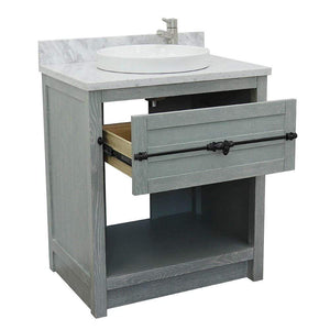 Bellaterra Home Vanity BellaTerra Home 31" Single vanity in Gray Ash finish with White Carrara top and Round Sink 400101-GYA-WMRD