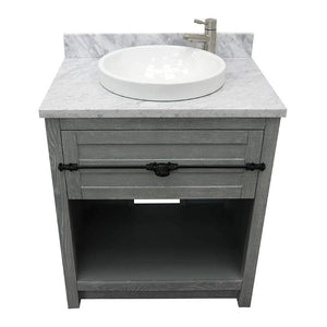 Bellaterra Home Vanity BellaTerra Home 31" Single vanity in Gray Ash finish with White Carrara top and Round Sink 400101-GYA-WMRD