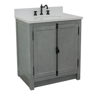 Bellaterra Home Vanity BellaTerra Home 31" Single vanity in Gray Ash finish with White Quartz top and Oval Sink 400100-GYA-WEO