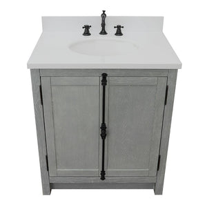 Bellaterra Home Vanity BellaTerra Home 31" Single vanity in Gray Ash finish with White Quartz top and Oval Sink 400100-GYA-WEO