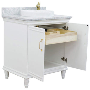 Bellaterra Home Vanity BellaTerra Home 31" Single vanity in White finish with White Carrara and round sink 400800-31-WH-WMRD