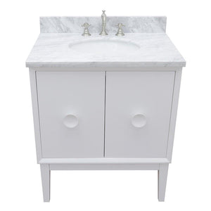 Bellaterra Home Vanity BellaTerra Home 31" Single vanity in White finish with White Carrara top and Oval Sink 400400-WH-WMO