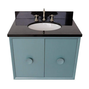 Bellaterra Home Vanity BellaTerra Home 31" Single wall mount vanity in Aqua Blue finish with Black Galaxy top and Oval Sink 400400-CAB-AB-BGO