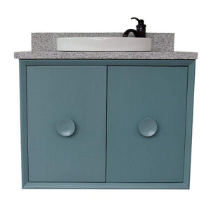 Bellaterra Home Vanity BellaTerra Home 31" Single wall mount vanity in Aqua Blue finish with Gray granite top and Round Sink 400400-CAB-AB-GYRD