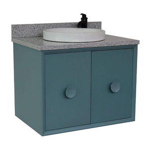 Bellaterra Home Vanity BellaTerra Home 31" Single wall mount vanity in Aqua Blue finish with Gray granite top and Round Sink 400400-CAB-AB-GYRD
