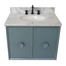 Load image into Gallery viewer, Bellaterra Home Vanity BellaTerra Home 31&quot; Single wall mount vanity in Aqua Blue finish with White Carrara top and Oval Sink 400400-CAB-AB-WMO