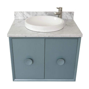 Bellaterra Home Vanity BellaTerra Home 31" Single wall mount vanity in Aqua Blue finish with White Carrara top and Round Sink 400400-CAB-AB-WMRD