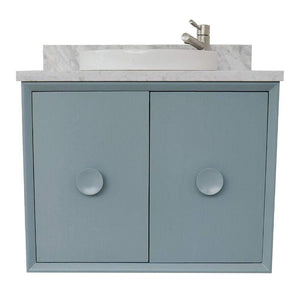Bellaterra Home Vanity BellaTerra Home 31" Single wall mount vanity in Aqua Blue finish with White Carrara top and Round Sink 400400-CAB-AB-WMRD