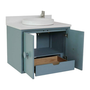 Bellaterra Home Vanity BellaTerra Home 31" Single wall mount vanity in Aqua Blue finish with White Quartz top and Round Sink 400400-CAB-AB-WERD