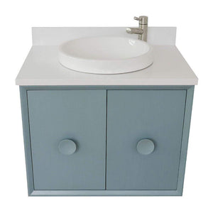 Bellaterra Home Vanity BellaTerra Home 31" Single wall mount vanity in Aqua Blue finish with White Quartz top and Round Sink 400400-CAB-AB-WERD
