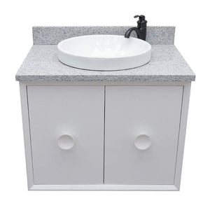 Bellaterra Home Vanity BellaTerra Home 31" Single wall mount vanity in White finish with Gray granite top and Round Sink 400400-CAB-WH-GYRD