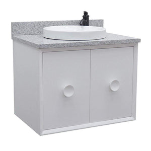 Bellaterra Home Vanity BellaTerra Home 31" Single wall mount vanity in White finish with Gray granite top and Round Sink 400400-CAB-WH-GYRD