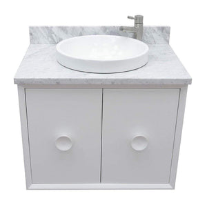 Bellaterra Home Vanity BellaTerra Home 31" Single wall mount vanity in White finish with White Carrara top and Round Sink 400400-CAB-WH-WMRD
