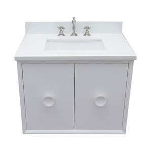 Bellaterra Home Vanity BellaTerra Home 31" Single wall mount vanity in White finish with White Quartz top and Rectangle Sink 400400-CAB-WH-WER