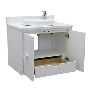 Bellaterra Home Vanity BellaTerra Home 31" Single wall mount vanity in White finish with White Quartz top and Round Sink 400400-CAB-WH-WERD
