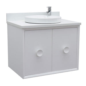 Bellaterra Home Vanity BellaTerra Home 31" Single wall mount vanity in White finish with White Quartz top and Round Sink 400400-CAB-WH-WERD