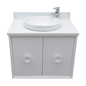 Bellaterra Home Vanity BellaTerra Home 31" Single wall mount vanity in White finish with White Quartz top and Round Sink 400400-CAB-WH-WERD