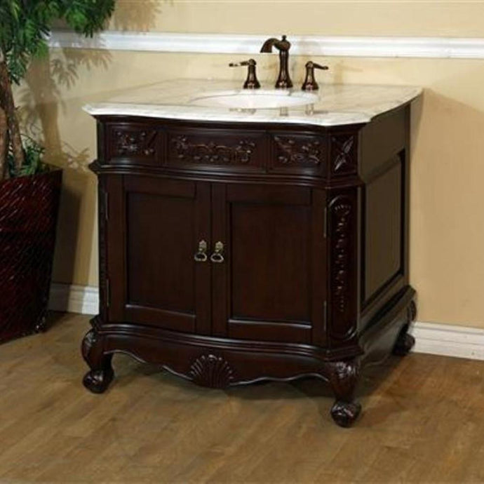 Bellaterra Home Vanity BellaTerra Home 34.6 in. Single Sink Vanity-Wood-Walnut-Carrara White Marble 202016A-S-WH
