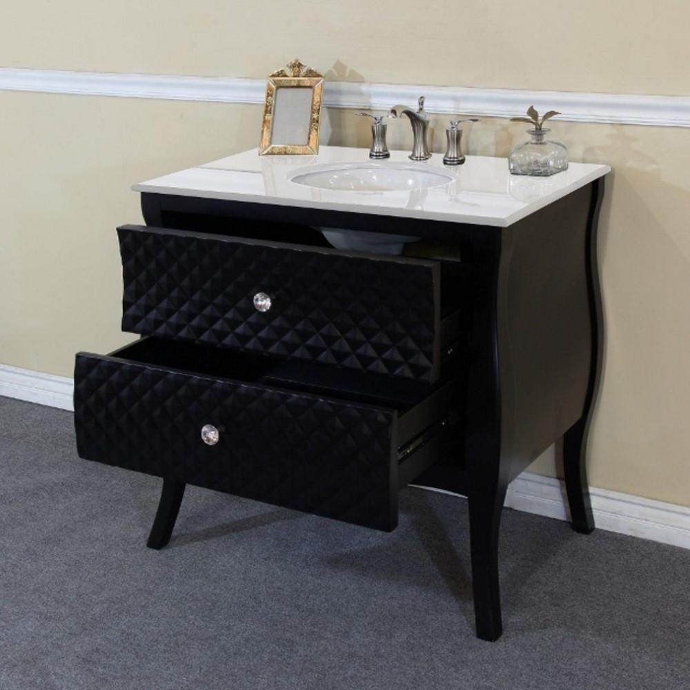 Bellaterra Home Vanity BellaTerra Home 35.4 in Single Sink Vanity-Wood-Black-White Marble top with Oval Sink 203057B-WH