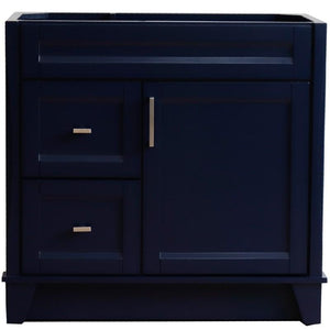 Bellaterra Home Vanity BellaTerra Home 36" Single sink vanity in Blue finish - cabinet only - Right drawers 400700-36R-BU