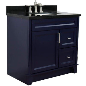 Bellaterra Home Vanity BellaTerra Home 37" Single sink vanity in Blue finish with Black galaxy granite and CENTER rectangle sink- RIGHT drawers 400700-37R-BU-BGRC