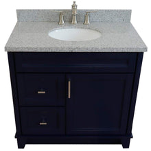 Load image into Gallery viewer, Bellaterra Home Vanity BellaTerra Home 37&quot; Single sink vanity in Blue finish with Gray granite and CENTER oval sink- RIGHT drawers 400700-37R-BU-GYOC