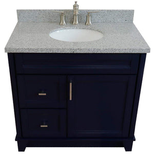 Bellaterra Home Vanity BellaTerra Home 37" Single sink vanity in Blue finish with Gray granite and CENTER oval sink- RIGHT drawers 400700-37R-BU-GYOC