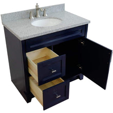Load image into Gallery viewer, Bellaterra Home Vanity BellaTerra Home 37&quot; Single sink vanity in Blue finish with Gray granite and CENTER oval sink- RIGHT drawers 400700-37R-BU-GYOC