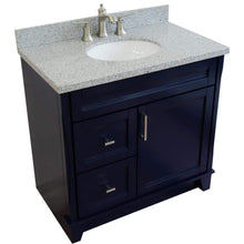 Load image into Gallery viewer, Bellaterra Home Vanity BellaTerra Home 37&quot; Single sink vanity in Blue finish with Gray granite and CENTER oval sink- RIGHT drawers 400700-37R-BU-GYOC