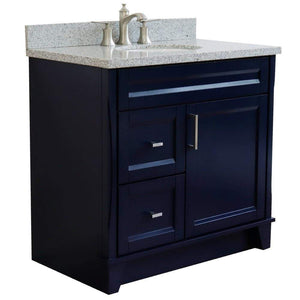 Bellaterra Home Vanity BellaTerra Home 37" Single sink vanity in Blue finish with Gray granite and CENTER oval sink- RIGHT drawers 400700-37R-BU-GYOC