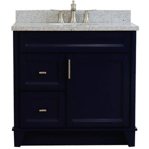 Bellaterra Home Vanity BellaTerra Home 37" Single sink vanity in Blue finish with Gray granite and CENTER oval sink- RIGHT drawers 400700-37R-BU-GYOC