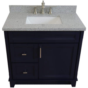 Bellaterra Home Vanity BellaTerra Home 37" Single sink vanity in Blue finish with Gray granite and CENTER rectangle sink- RIGHT drawers 400700-37R-BU-GYRC