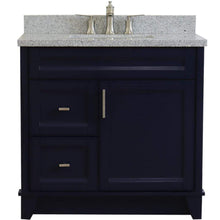 Load image into Gallery viewer, Bellaterra Home Vanity BellaTerra Home 37&quot; Single sink vanity in Blue finish with Gray granite and CENTER rectangle sink- RIGHT drawers 400700-37R-BU-GYRC