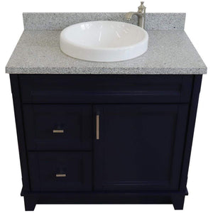 Bellaterra Home Vanity BellaTerra Home 37" Single sink vanity in Blue finish with Gray granite and CENTER round sink- RIGHT drawers 400700-37R-BU-GYRDC