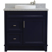 Load image into Gallery viewer, Bellaterra Home Vanity BellaTerra Home 37&quot; Single sink vanity in Blue finish with Gray granite and CENTER round sink- RIGHT drawers 400700-37R-BU-GYRDC