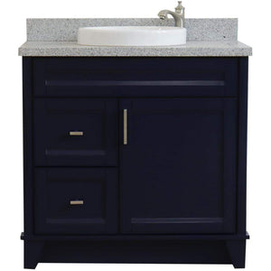 Bellaterra Home Vanity BellaTerra Home 37" Single sink vanity in Blue finish with Gray granite and CENTER round sink- RIGHT drawers 400700-37R-BU-GYRDC