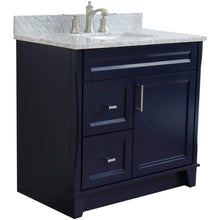 Load image into Gallery viewer, Bellaterra Home Vanity BellaTerra Home 37&quot; Single sink vanity in Blue finish with White carrara marble and CENTER rectangle sink- RIGHT drawers 400700-37R-BU-WMRC