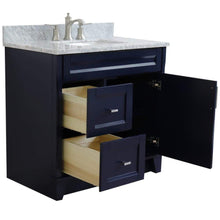 Load image into Gallery viewer, Bellaterra Home Vanity BellaTerra Home 37&quot; Single sink vanity in Blue finish with White carrara marble and CENTER rectangle sink- RIGHT drawers 400700-37R-BU-WMRC