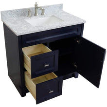 Load image into Gallery viewer, Bellaterra Home Vanity BellaTerra Home 37&quot; Single sink vanity in Blue finish with White carrara marble and CENTER rectangle sink- RIGHT drawers 400700-37R-BU-WMRC