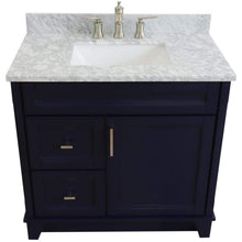 Load image into Gallery viewer, Bellaterra Home Vanity BellaTerra Home 37&quot; Single sink vanity in Blue finish with White carrara marble and CENTER rectangle sink- RIGHT drawers 400700-37R-BU-WMRC
