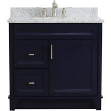 Load image into Gallery viewer, Bellaterra Home Vanity BellaTerra Home 37&quot; Single sink vanity in Blue finish with White carrara marble and CENTER rectangle sink- RIGHT drawers 400700-37R-BU-WMRC