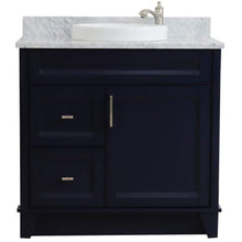 Load image into Gallery viewer, Bellaterra Home Vanity BellaTerra Home 37&quot; Single sink vanity in Blue finish with White carrara marble and CENTER round sink- RIGHT drawers 400700-37R-BU-WMRDC