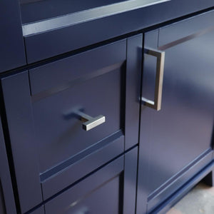 Bellaterra Home Vanity BellaTerra Home 37" Single sink vanity in Blue finish with White carrara marble and CENTER round sink- RIGHT drawers 400700-37R-BU-WMRDC