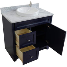 Load image into Gallery viewer, Bellaterra Home Vanity BellaTerra Home 37&quot; Single sink vanity in Blue finish with White carrara marble and CENTER round sink- RIGHT drawers 400700-37R-BU-WMRDC